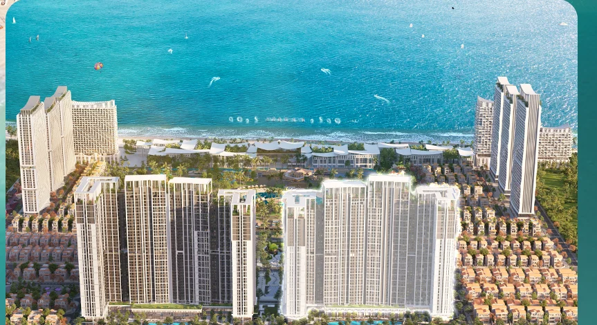 Phối cảnh cụm bốn tòa Beachtro Tower nhìn từ hướng biển