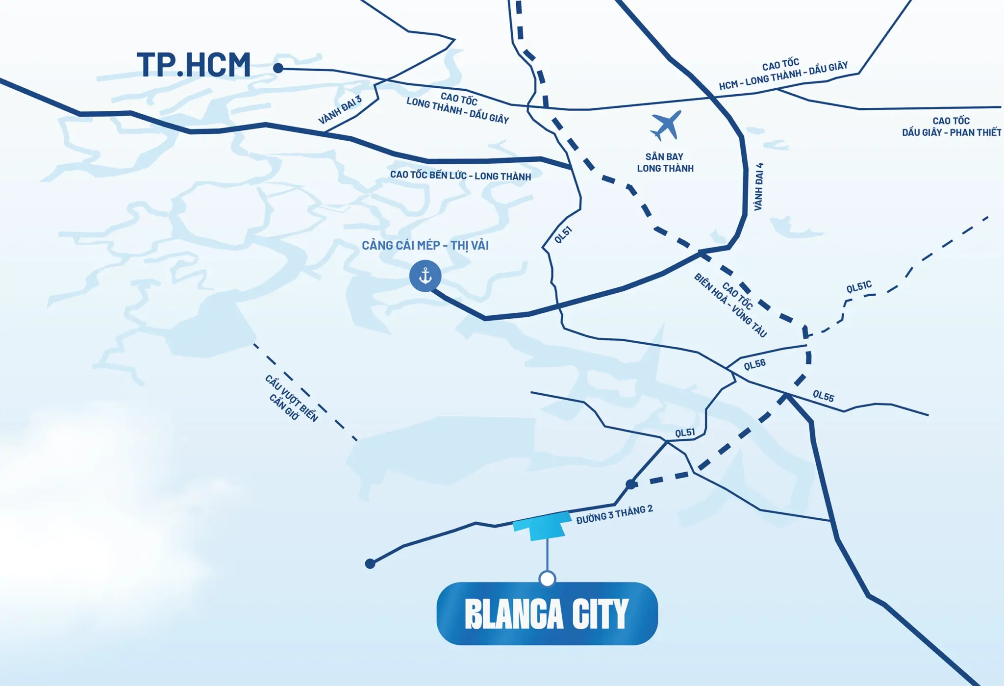 Sơ đồ liên kết vùng của đại đô thị Blanca City tại khu Chí Linh – Cửa Lấp, TP. Vũng Tàu