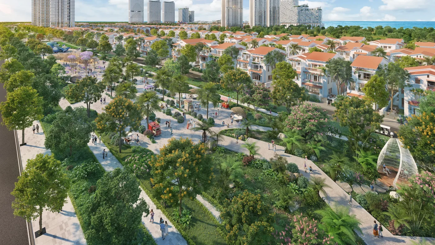 Phối cảnh công viên cảnh quan nhiều tầng cây xanh trong đại đô thị Blanca City