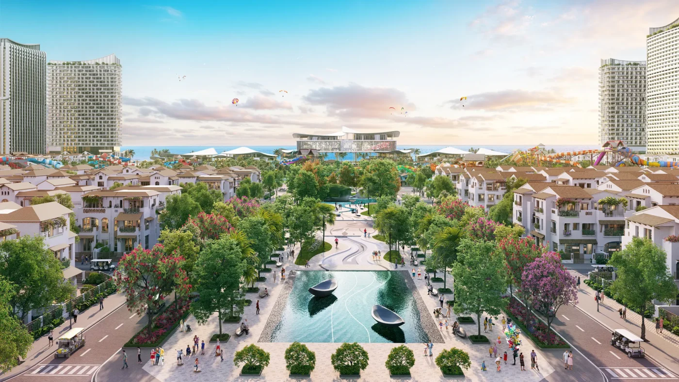 Phối cảnh trục cảnh quan trung tâm hướng ra biển của đại đô thị Blanca City