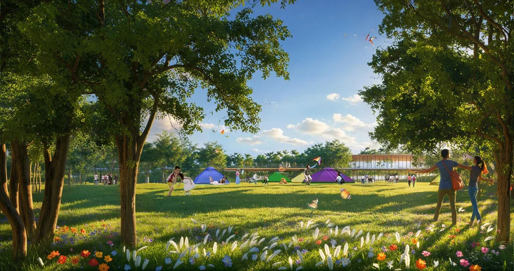 Phối cảnh công viên cắm trại trong không gian xanh công cộng Charmora City