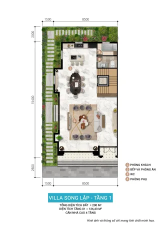 Mặt bằng điển hình biệt thự song lập Elite Island Charmora City