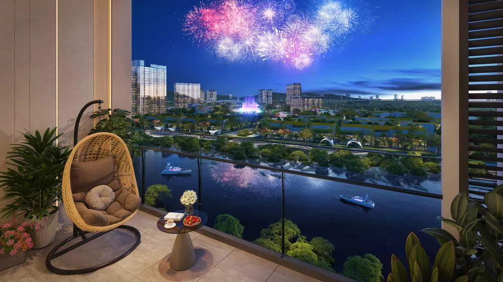 Phối cảnh nhìn từ Elite Island sang Đảo Lễ hội Charmora City