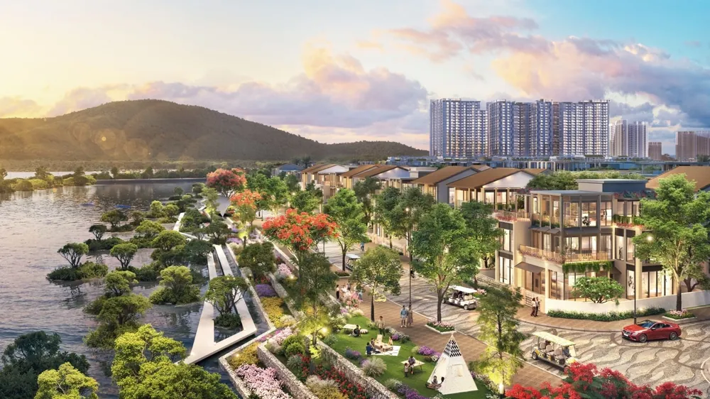 Phối cảnh toàn cảnh khu thấp tầng Charmora City bên mặt nước