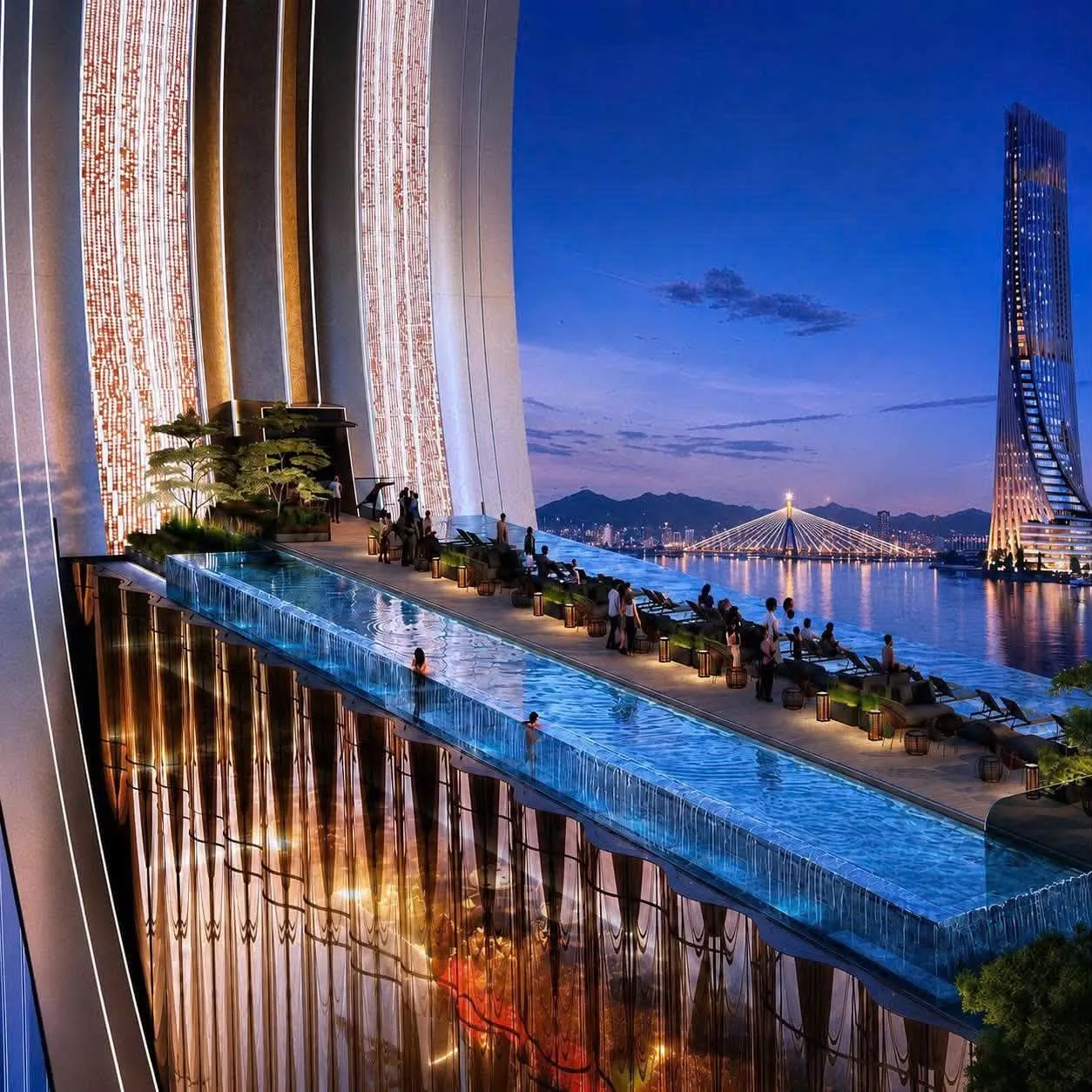 Phối cảnh bể bơi vô cực chuẩn 5 sao nhìn ra sông Hàn tại Sun Galaxy Complex, hình ảnh minh họa