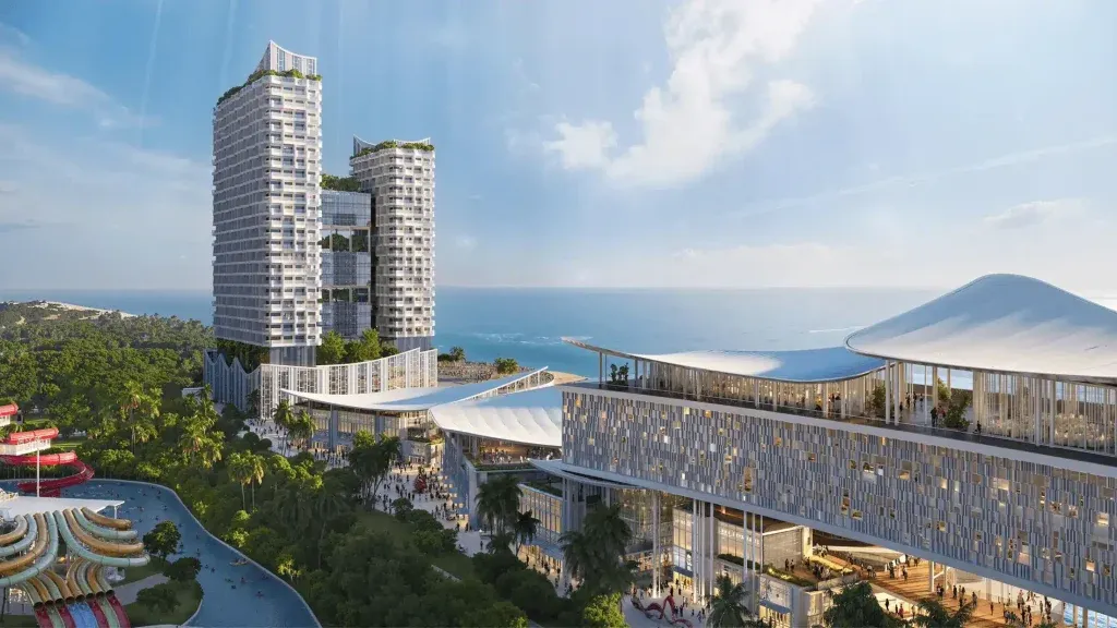 Phối cảnh Blanca City bên biển Vũng Tàu với tháp cao tầng và mái vòm