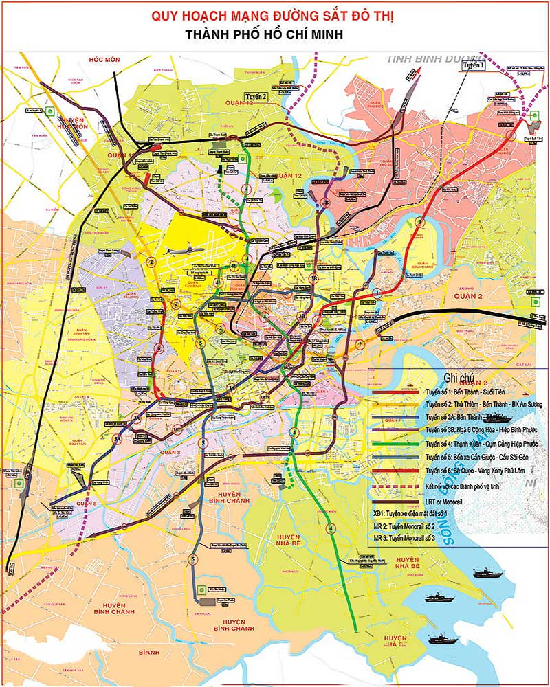 Bản đồ quy hoạch các tuyến metro thành phố ( đường màu cam là của tuyến metro số 2)