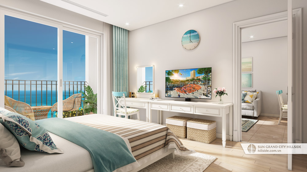 Nội thất bàn giao theo phong cách Santorini tại căn hộ sát biển The Hill
