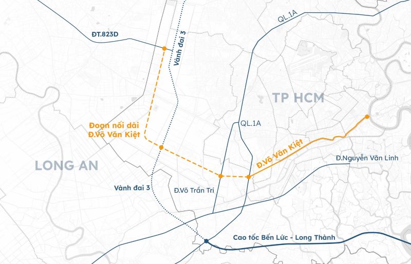 Thông tin mới nhất đường Võ Văn Kiệt nối dài từ Đại lộ Đông Tây đến Long An