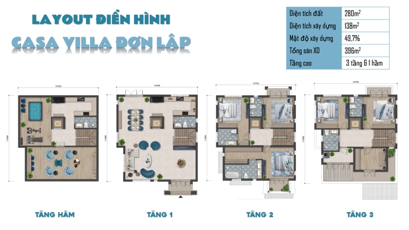 Casa Villa Blanca City có gì đặc biệt? Khám phá sức hút biệt thự biển sở hữu lâu dài Layout điển hình Casa Villa Blanca City đơn lập