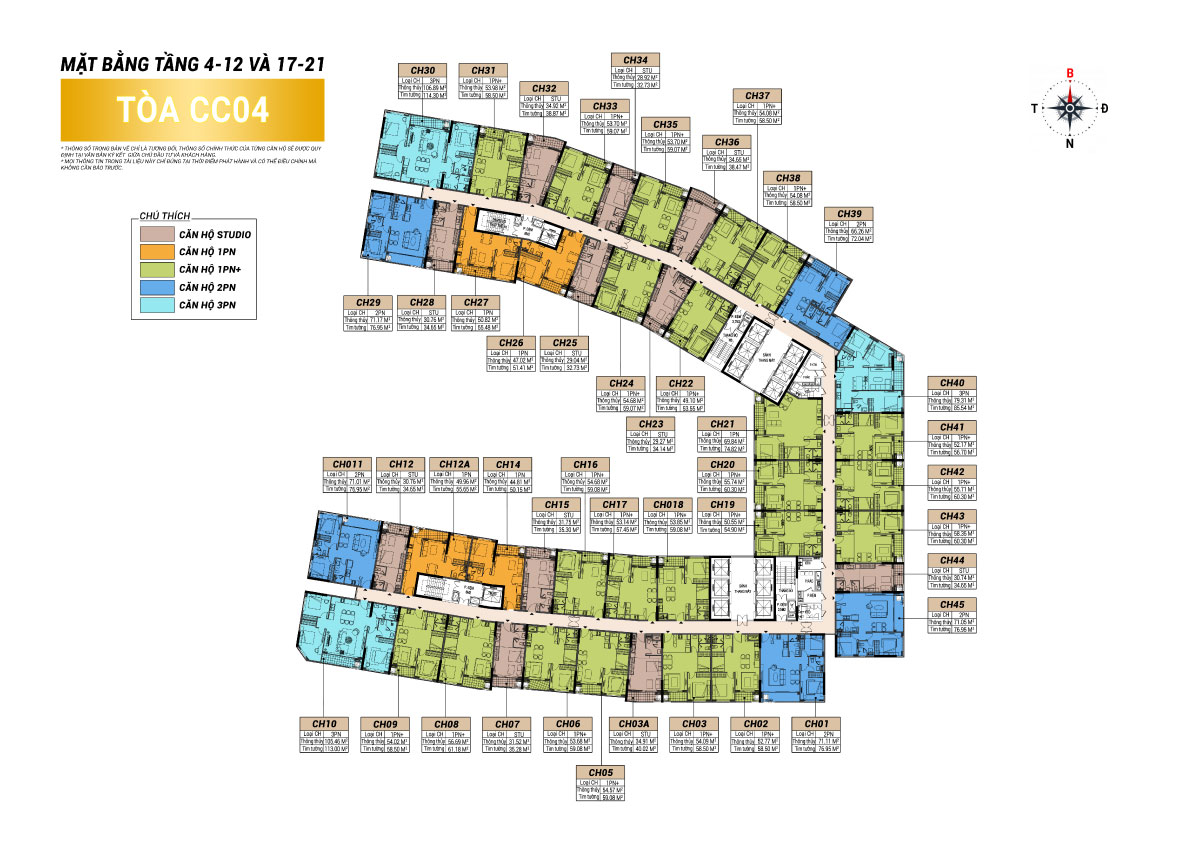 Mặt bằng tầng 4-12 và 17-21 Dự án Charmora City Nha Trang
