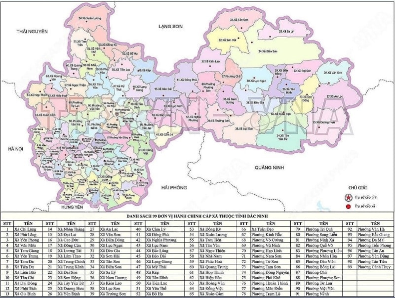 Bản đồ hành chính mới minh họa Bắc Ninh có gì nổi tiếng sau sáp nhập năm 2025 – trung tâm hành chính đặt tại TP Bắc Giang.