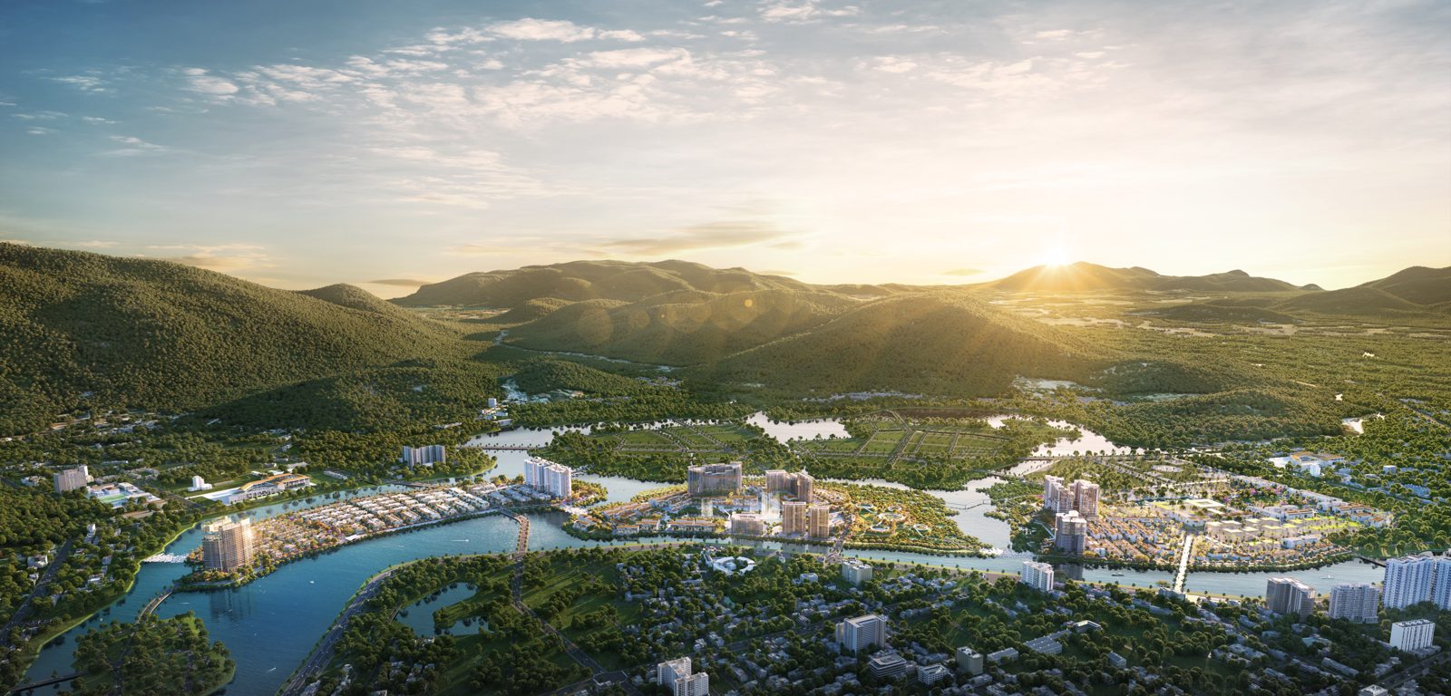 Charmora City Nha Trang: những gì đã có văn bản, tính đến tháng 7/2026 Toàn cảnh Charmora City Nha Trang lúc hoàng hôn, ba mặt giáp sông