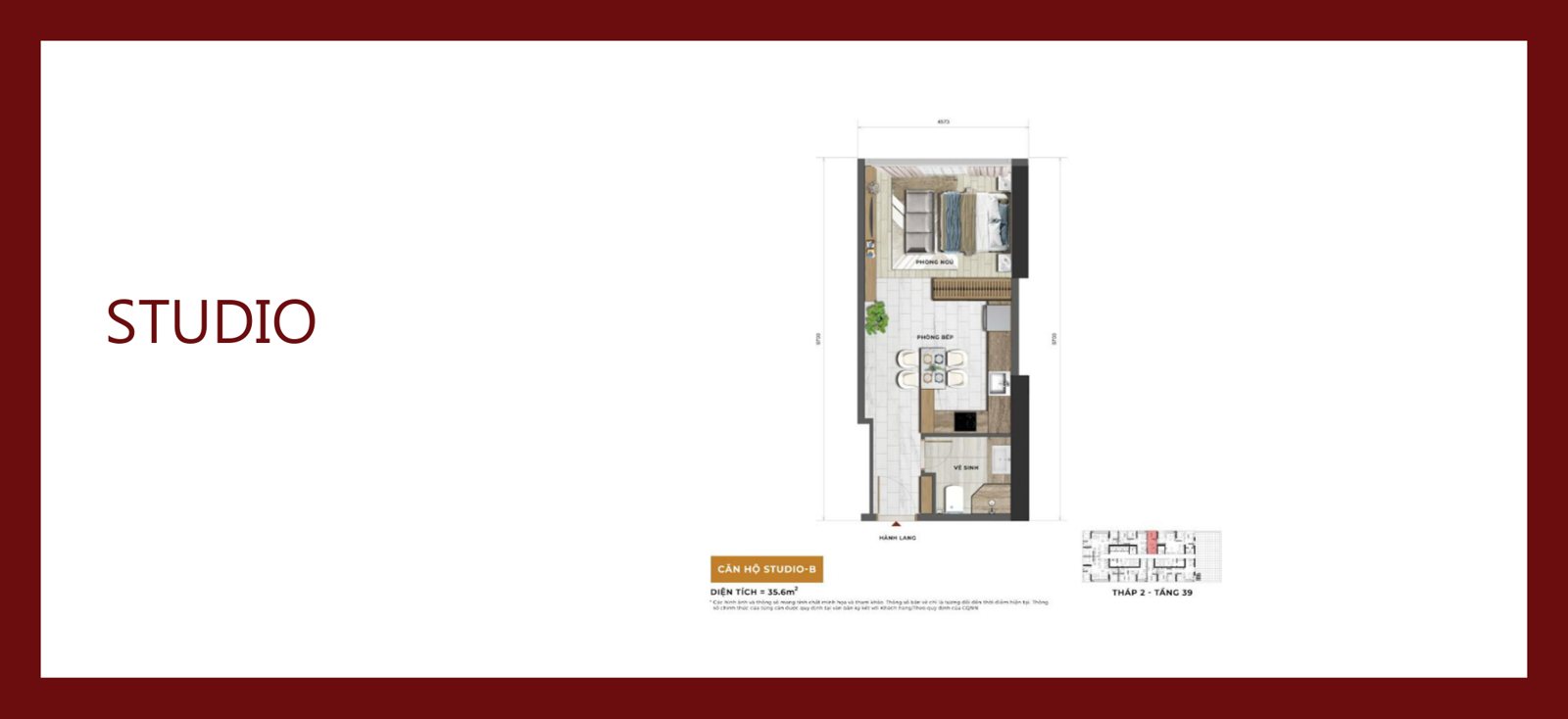 Tiêu chuẩn bàn giao Sun Feliza Suites: thô đến mức nào, và phải cộng thêm gì để ở được Layout căn Studio Sun Feliza Suites với diện tích thông thủy theo tiêu chuẩn bàn giao