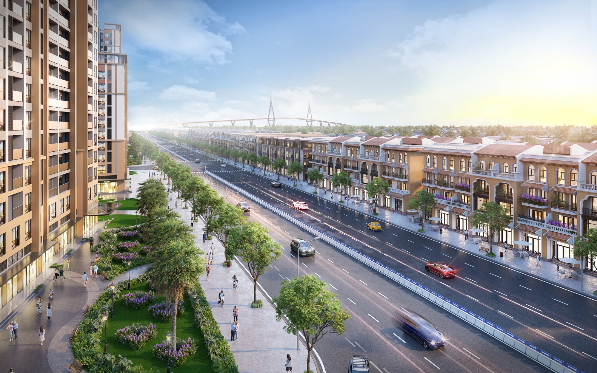 Phân khu Vịnh Ngọc (The Green Bay) Vinhomes Green Paradise: ở đâu, có gì, tiến độ đến 09/2026 phối cảnh dãy nhà liền kề Vịnh Ngọc mặt đường Tương Lai, bản cập nhật tháng 02/2026